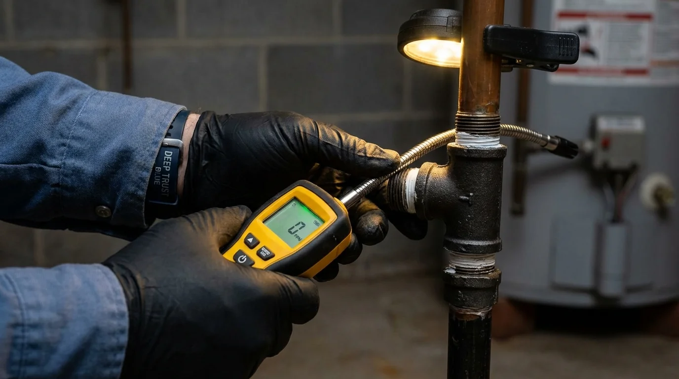 Gas leak detection with electronic sniffer by Johns Plumbing LLC in Hammond