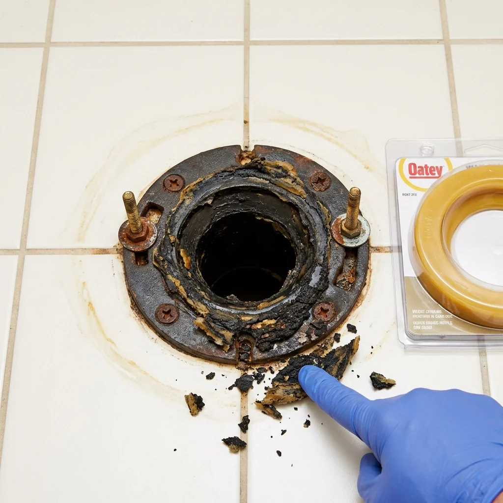 Failed wax ring showing water seepage at the base of a toilet in a Hammond, LA home