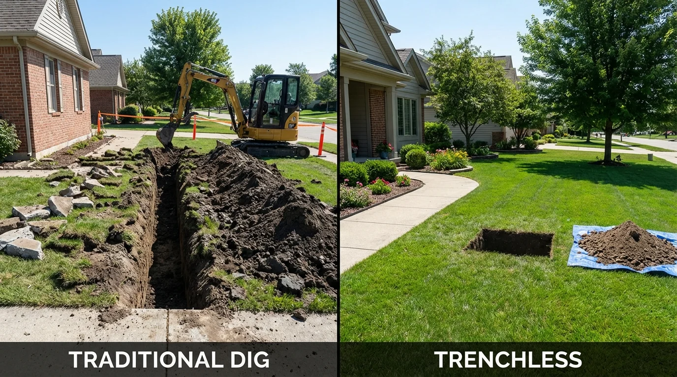 Trenchless sewer repair with minimal yard damage versus traditional excavation in Hammond, LA
